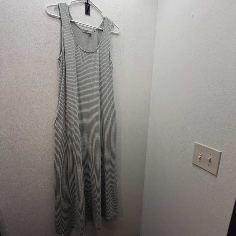 Fresh Produce Gray White Striped Long Maxi Dress Womens M Cotton‎ Modal Casual